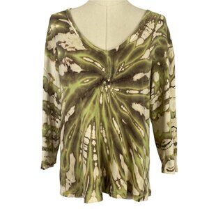 ⭐ 3/$15 XL V Neck Green Brown Cream Tie Dye Top